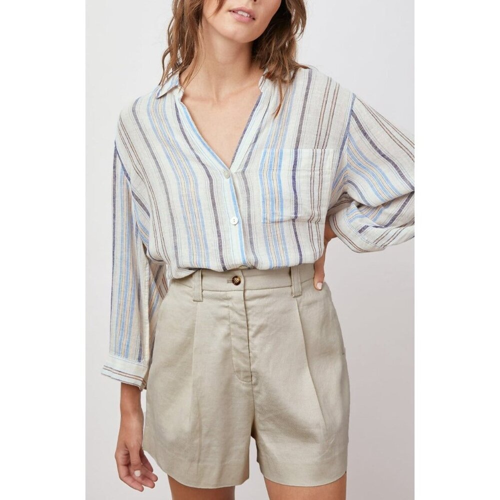 Rails Striped Button-Down Shirt in Light Blue, Beige, and White